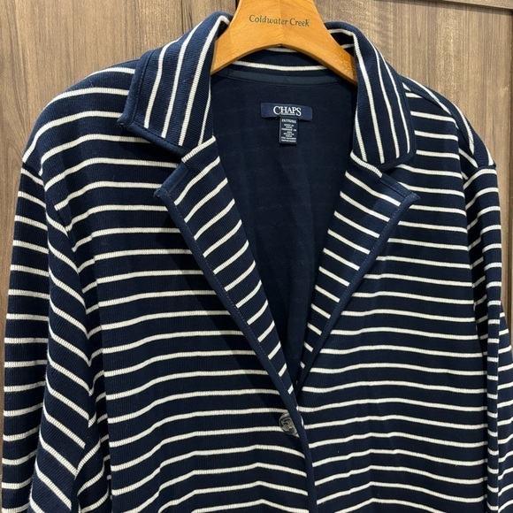 Chaps 2X Knit Blazer Button Front Blue White Striped Nautical - Picture 5 of 13